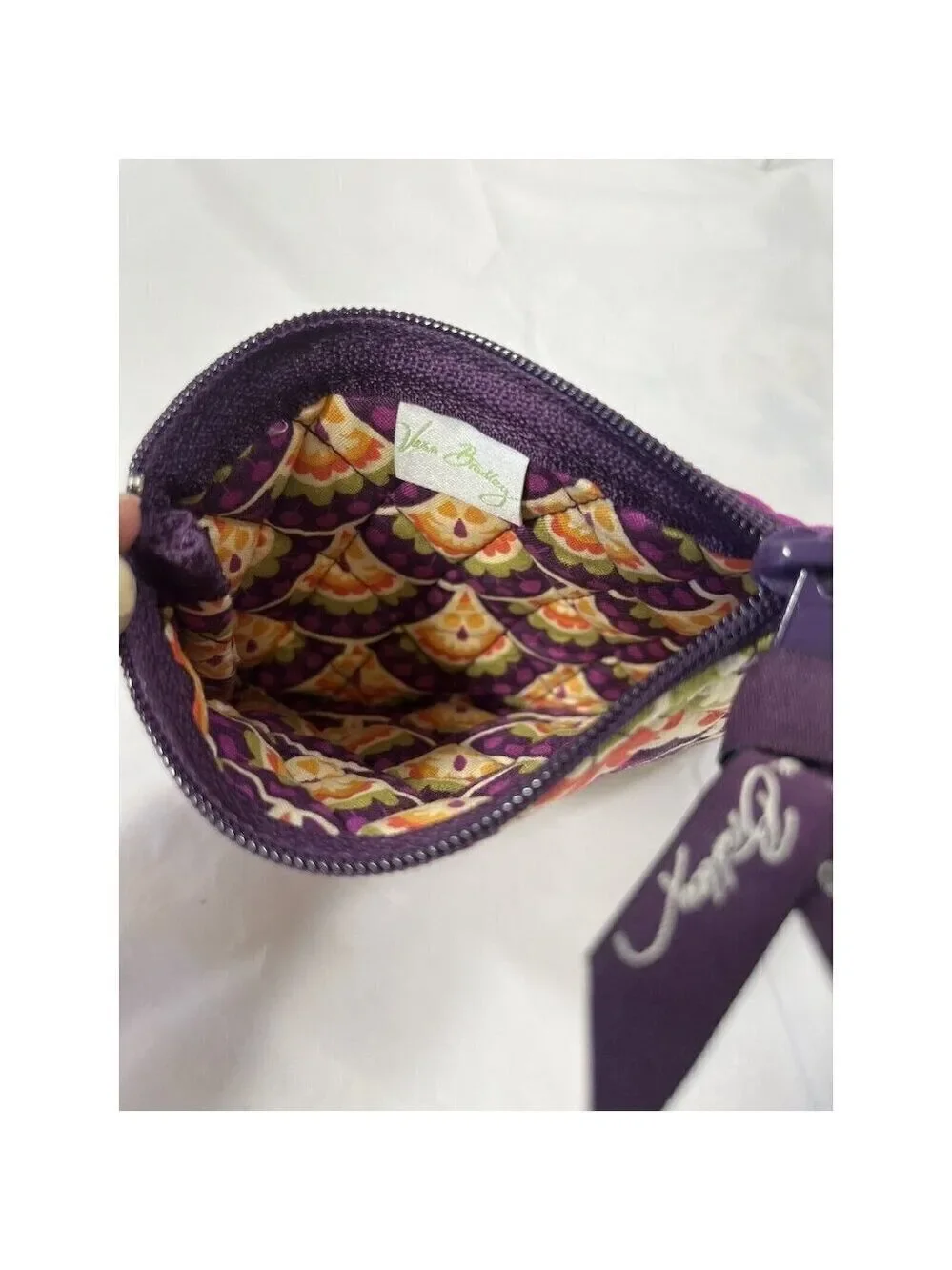 Vera Bradley Plum Crazy Pattern Zip Close Coin & ID Purse EUC